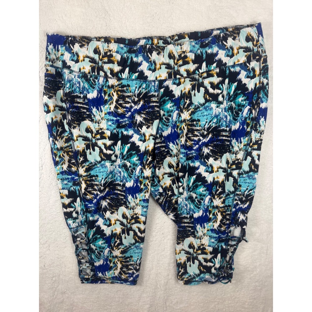 LIVI Active Capri Leggings Plus Size 38/40‎ Blue Abstract Print Lace Up